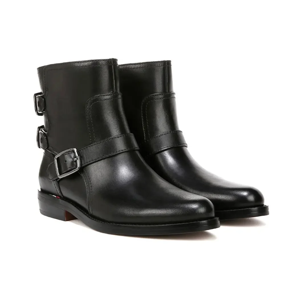 Franco Sarto Prina Women Moto Boot Size 7.5 Black Leather Biker Short Bootie New